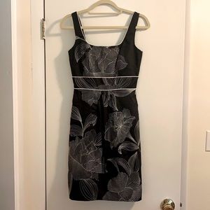 Black cotton summer dress with white embroidery by White House Black Market